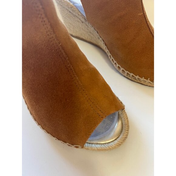 Brown Suede Peep Toe Wedge Sandals With Adjustable Velcro Strap Womens Size 7 - Picture 5 of 8